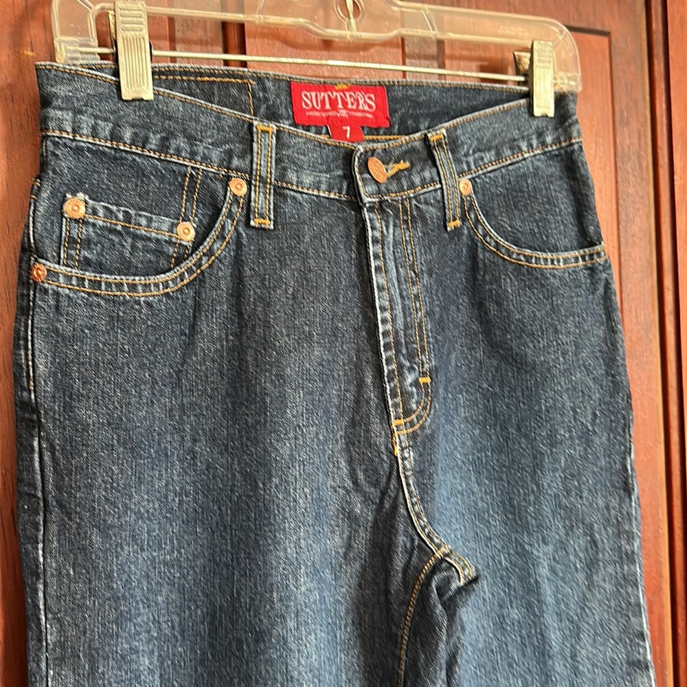 Sutters Copper Riveted Jeans Juniors size 7 cotton denim cropped dark wash - Picture 5 of 9